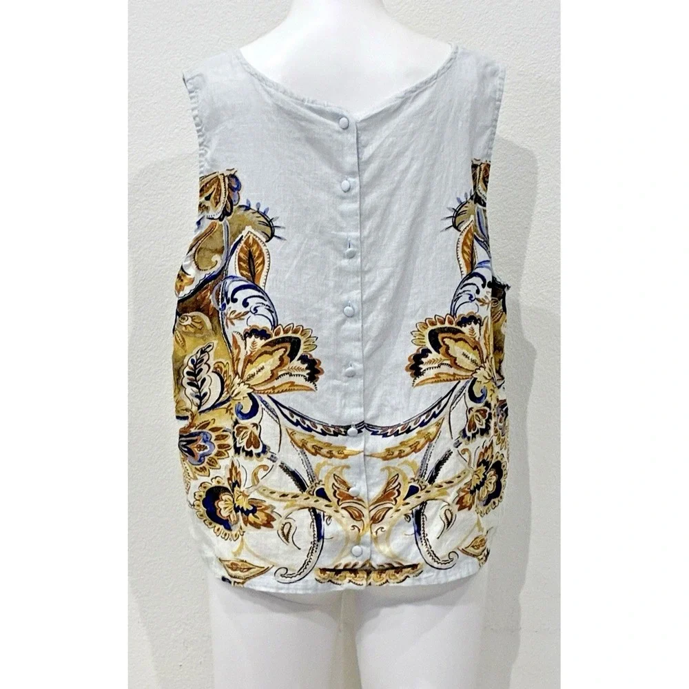 Joie 100% Linen Pastel Blue Floral Sleeveless Top Womens XL Coastal Beach Resort - Picture 4 of 10